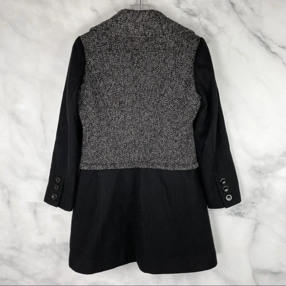 Guess Wool Blend Tweed Moto Zip Pleated Midi Pea Coat Retro Y2K Black Grey M - Picture 5 of 8